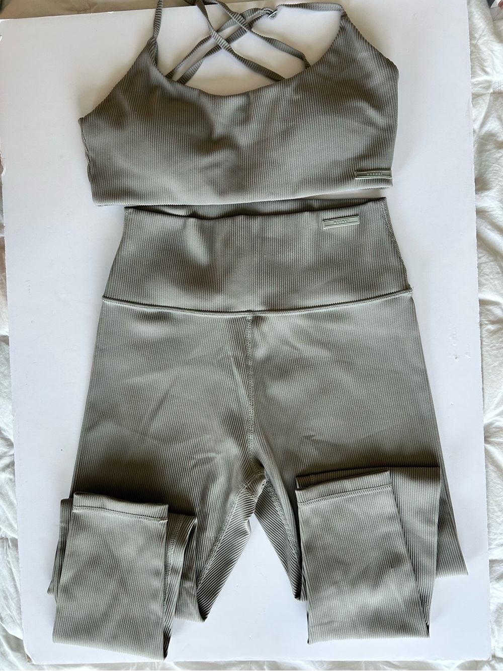 Meshki Ribbed High-Waist Leggings & Bralette Set in Sage